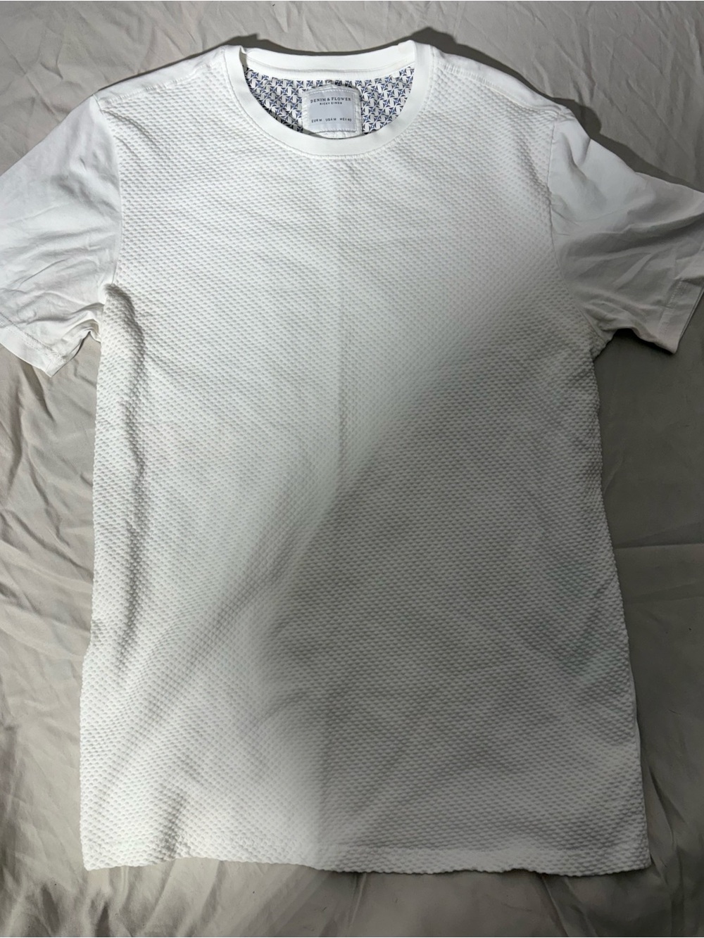 Denim & Flower White Textured Crew Neck Tee